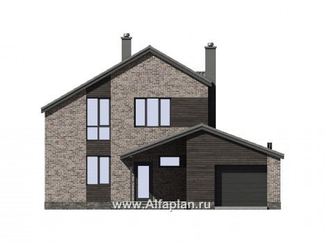 Проекты домов Альфаплан - Двухэтажный загородный дом с гаражом - превью фасада №1