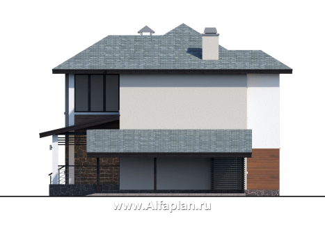 Проекты домов Альфаплан - «Траектория» - современный, компактный дом с гаражом-навесом - превью фасада №2