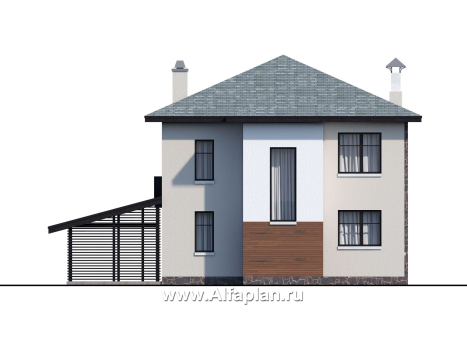 Проекты домов Альфаплан - «Траектория» - современный, компактный дом с гаражом-навесом - превью фасада №4