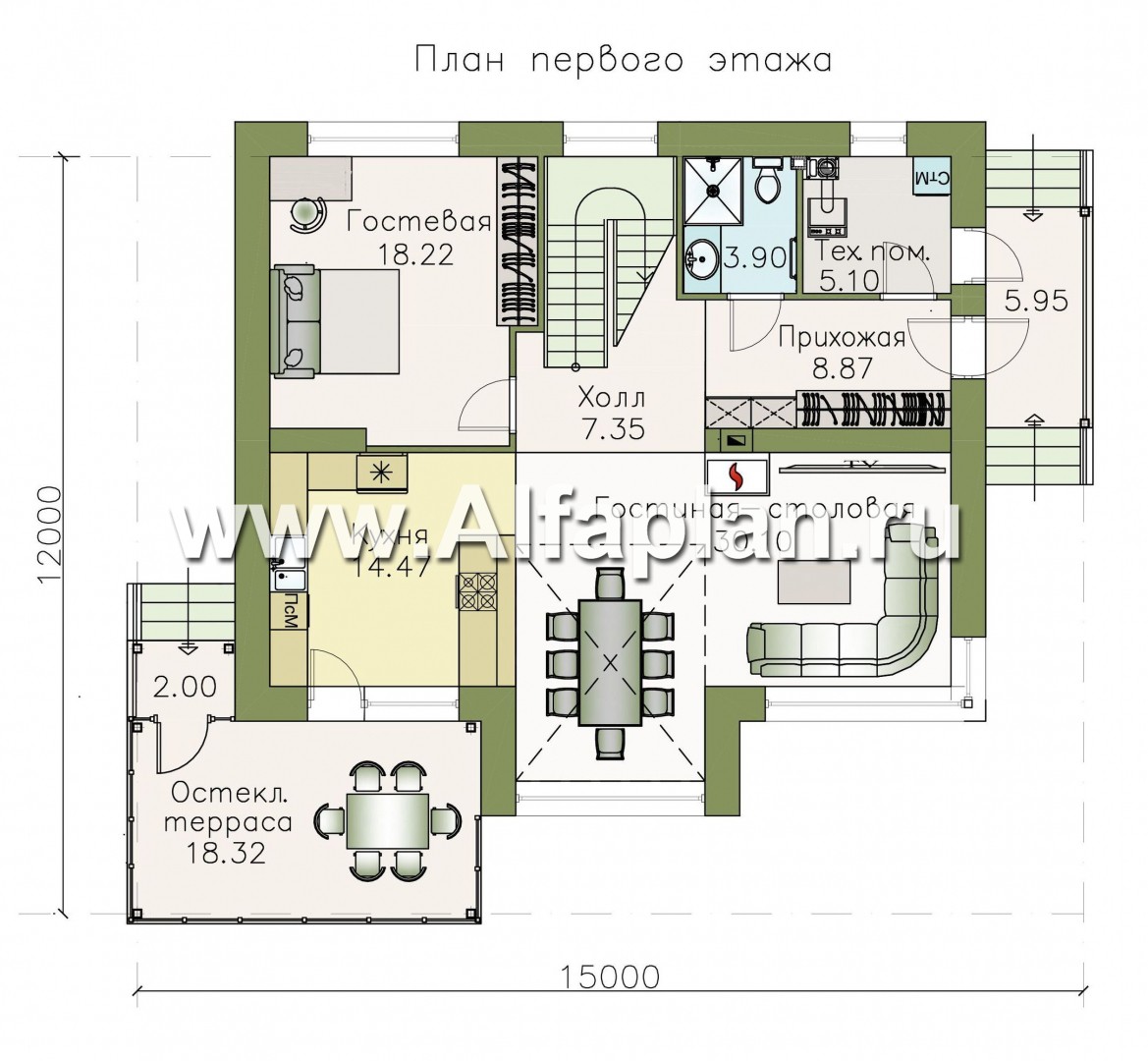 Проекты домов Альфаплан - «Регата» - загородный дом с мансардой под двускатной крышей - изображение плана проекта №1