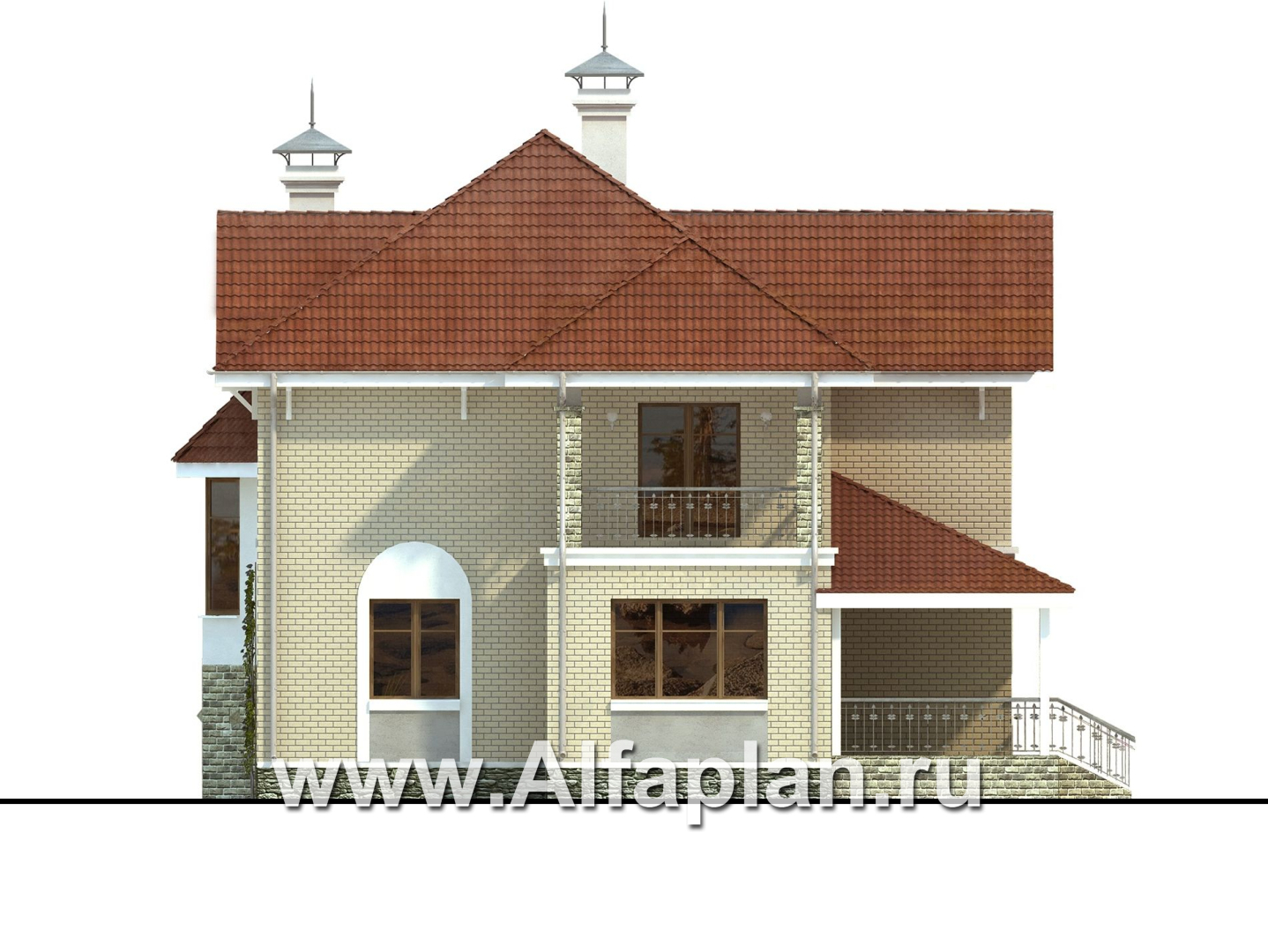 Проекты домов Альфаплан - «Лавиери Плюс»- проект дома с изящным крыльцом и эркером - изображение фасада №2