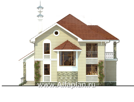 Проекты домов Альфаплан - «Лавиери Плюс»- проект дома с изящным крыльцом и эркером - превью фасада №1