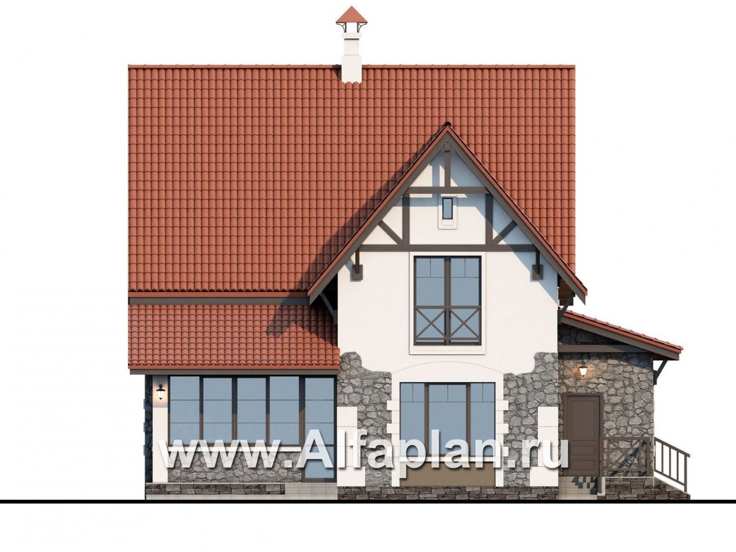 «Госпожа Буонасье» - красивый проект двухэтажного дома с мансардой, из газобетона, в стиле фахверк - фасад дома