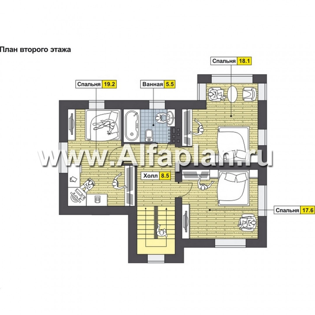 Проекты домов Альфаплан - Классический двухэтажный коттедж - изображение плана проекта №2