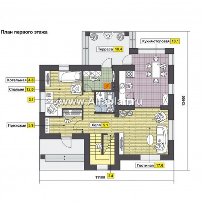Проекты домов Альфаплан - Классический двухэтажный коттедж - превью плана проекта №1