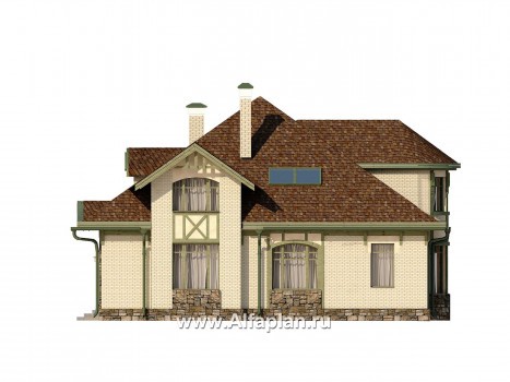 Проект дома с мансардой, планировка 2 спальни на 1 эт, с эркером и с террасой - превью фасада дома