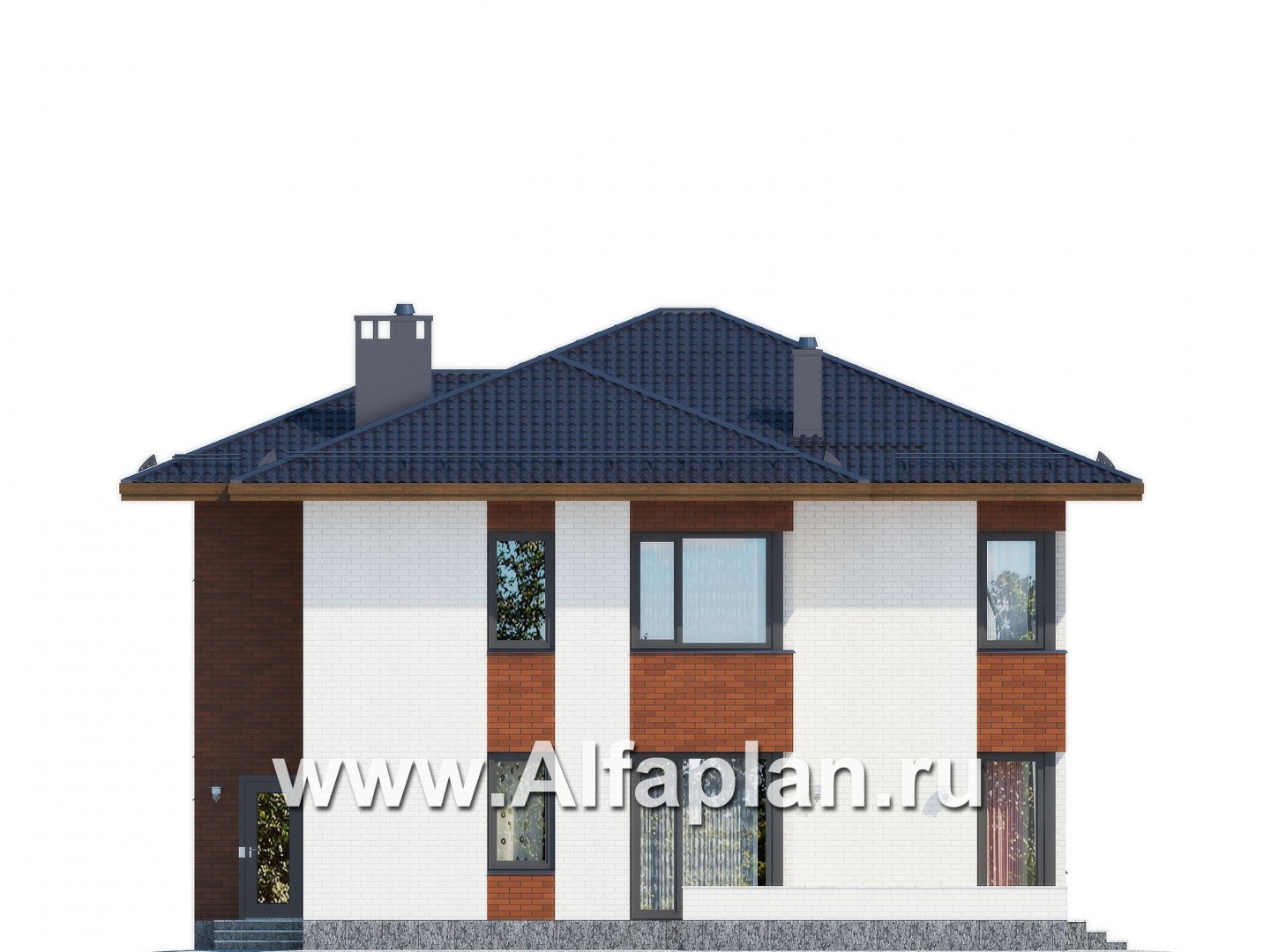 Проекты домов Альфаплан - Двухэтажный дом в современном стиле - изображение фасада №2