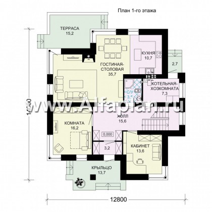 Проекты домов Альфаплан - Двухэтажный дом в современном стиле - превью плана проекта №1