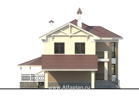 Проекты домов Альфаплан - «Классика плюс» - классический  особняк с цокольным этажом - превью фасада №3