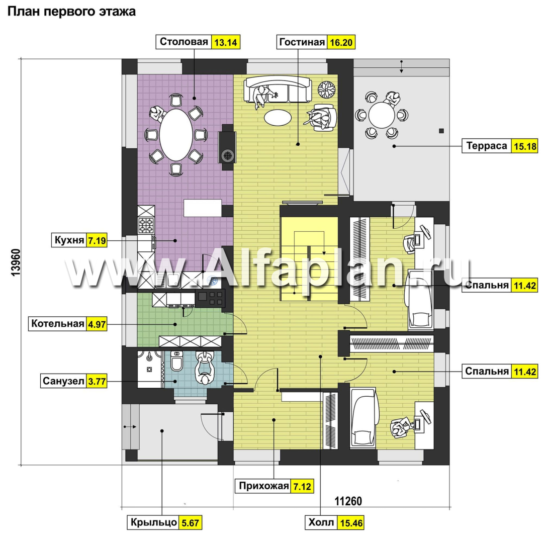 Проекты домов Альфаплан - Современный мансардный дом - изображение плана проекта №1