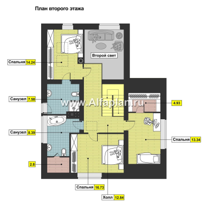 Проекты домов Альфаплан - Современный мансардный дом - превью плана проекта №2
