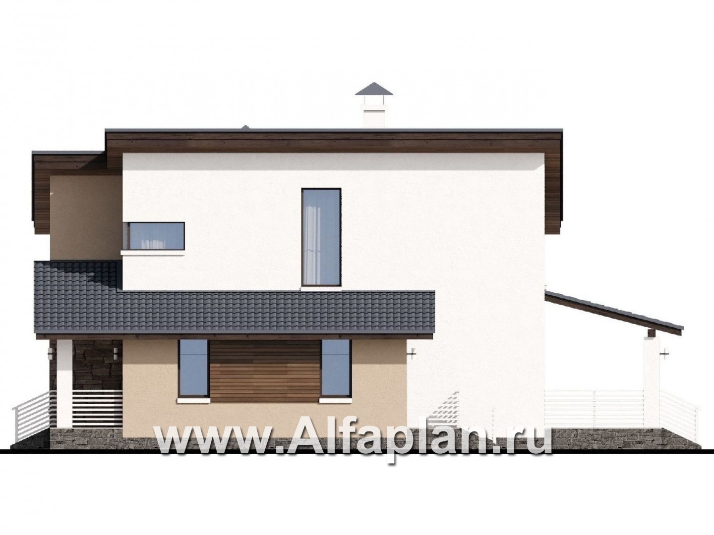 Проекты домов Альфаплан - «Западный бриз» - рациональный дом с удобным планом - изображение фасада №2