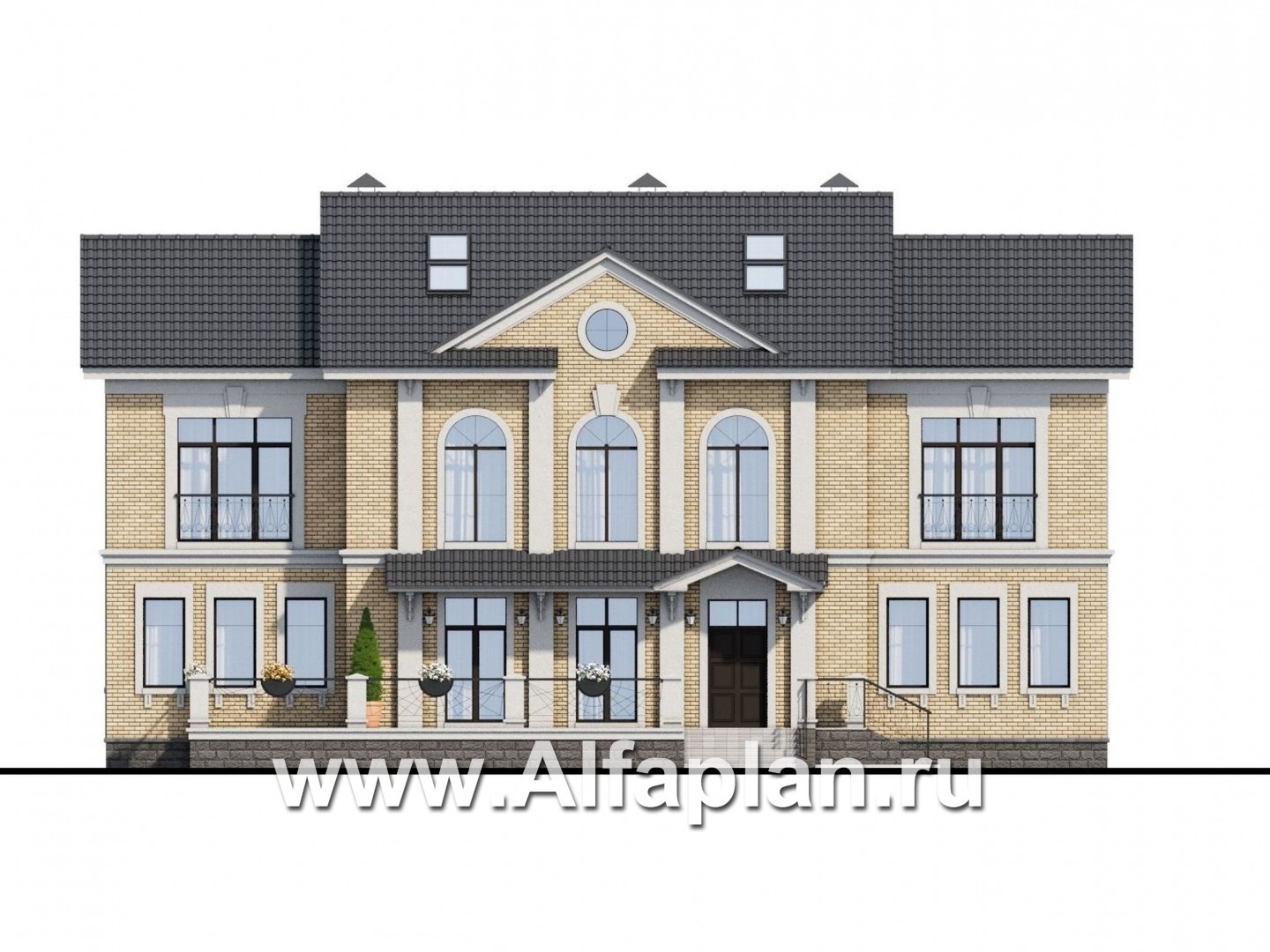 Проекты домов Альфаплан - «Богема» — эксклюзивное классическое поместье с бассейном - изображение фасада №1