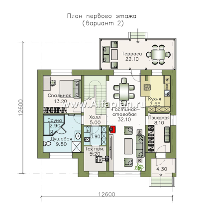 Проекты домов Альфаплан - «Кассиопея» - мансардный коттедж с 5-ю спальнями, или 4-е спальни + сауна - превью плана проекта №2