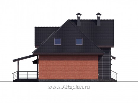 Проекты домов Альфаплан - «Кассиопея» - мансардный коттедж с гаражом на 2 автомобиля - превью фасада №3