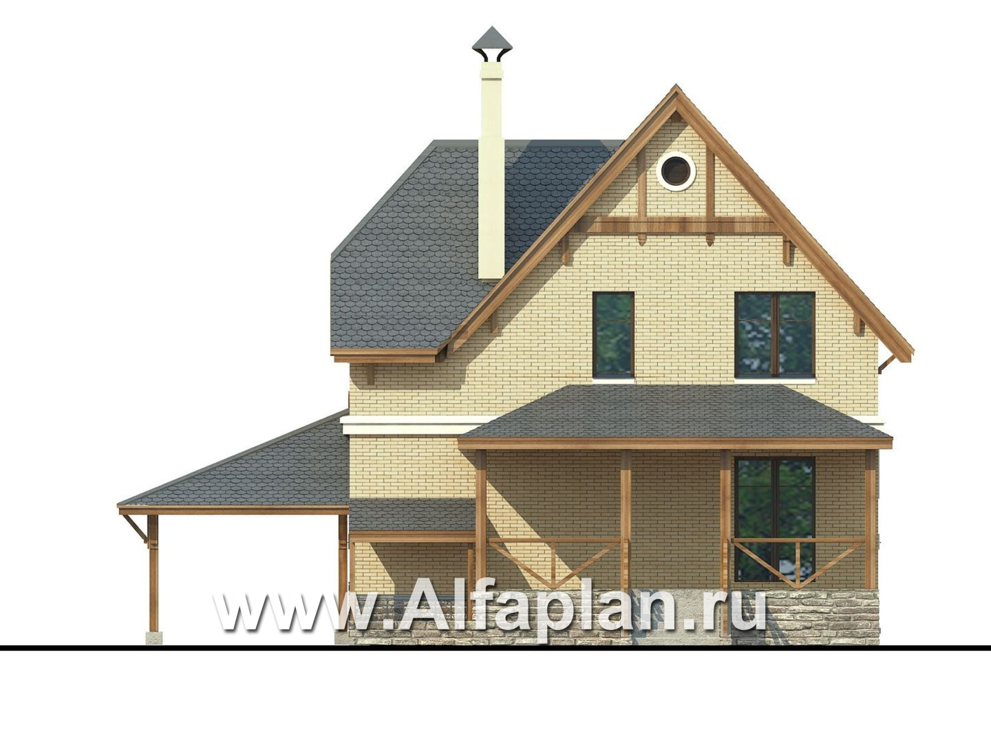 Проекты домов Альфаплан - Дом из газобетона «Шевалье плюс» с цокольным этажом - изображение фасада №4