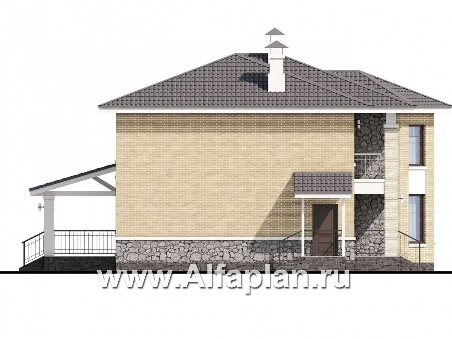 Проекты домов Альфаплан - «Благополучие» - классический коттедж с открытой планировкой - изображение фасада №3