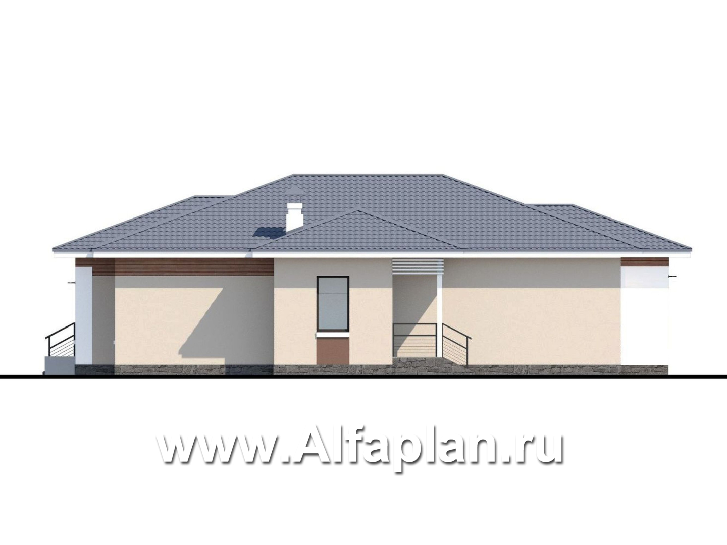 Проекты домов Альфаплан - «Калипсо» - комфортабельный одноэтажный дом с большим гаражом - изображение фасада №2