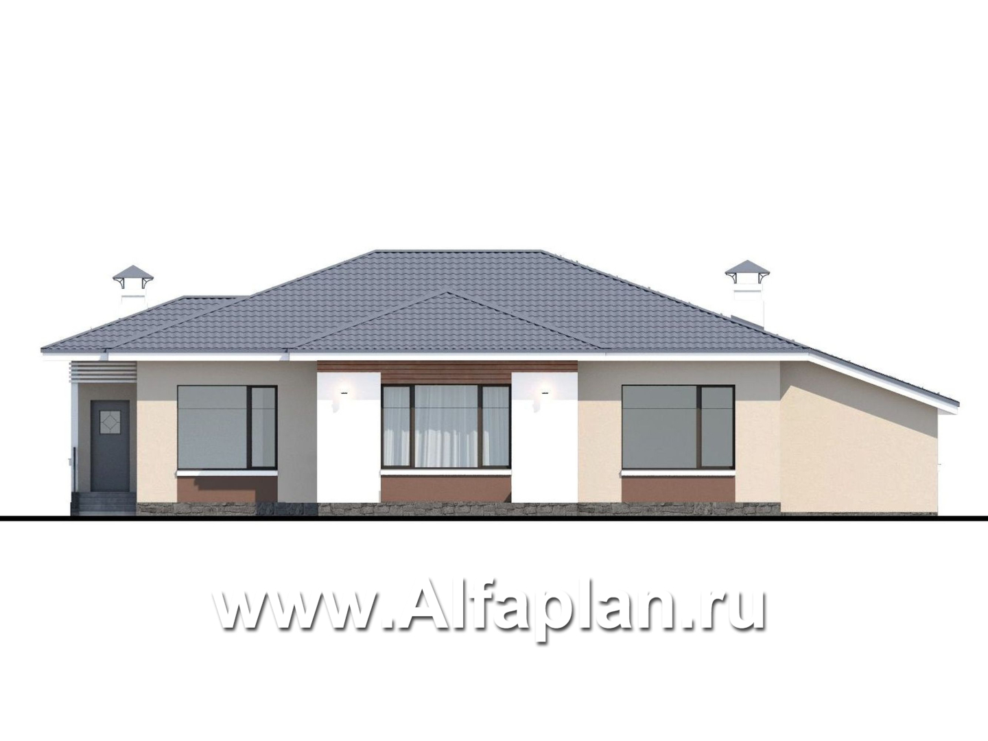 Проекты домов Альфаплан - «Калипсо» -проект одноэтажного дома, с гаражом на 2 авто - изображение фасада №4