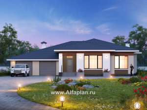 Проекты домов Альфаплан - «Калипсо» -проект одноэтажного дома, с гаражом на 2 авто - превью основного изображения