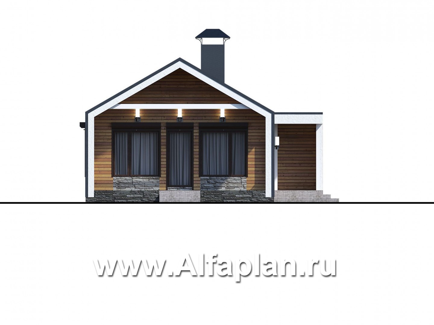 «Тета» -  проект одноэтажного дома в стиле барнхаус, с террасой, 2 спальни - фасад дома