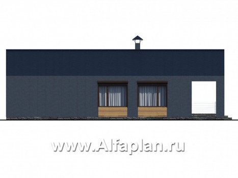«Тета» -  проект одноэтажного дома в стиле барнхаус, с террасой, 2 спальни - превью фасада дома