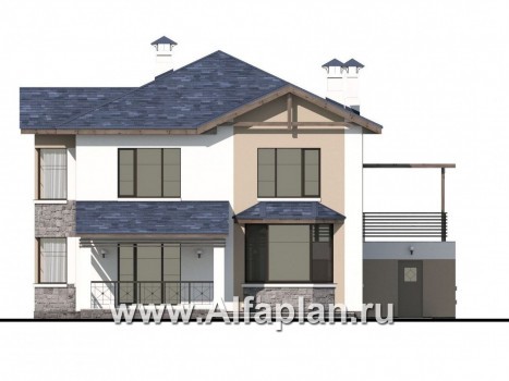 Проекты домов Альфаплан - «Динамика» — современный коттедж с большими гаражом и террасой - превью фасада №4