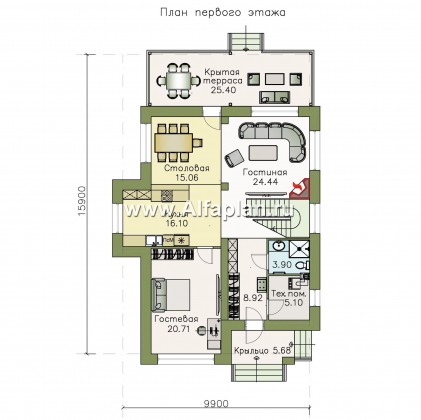 Проекты домов Альфаплан - «Вишера» - стильный дом с оптимальной планировкой - превью плана проекта №1