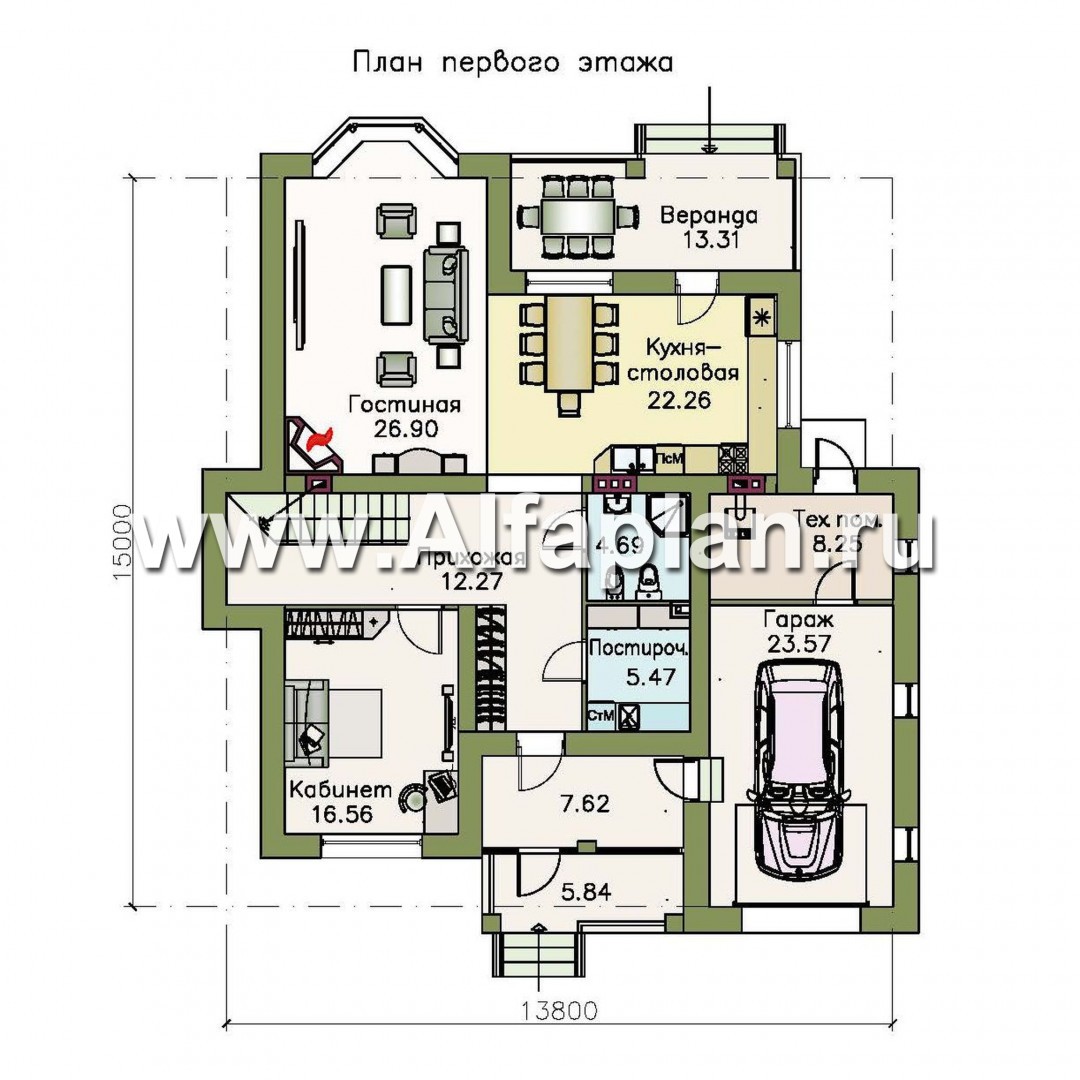 Проекты домов Альфаплан - «Белоостров» - коттедж с удобной планировкой и теплым гаражом - изображение плана проекта №1