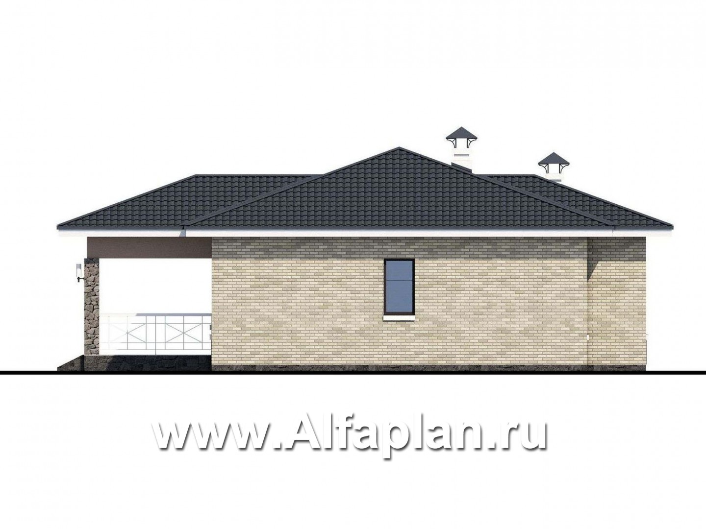 Проекты домов Альфаплан - «Урания» - современный одноэтажный коттедж с террасой - изображение фасада №4