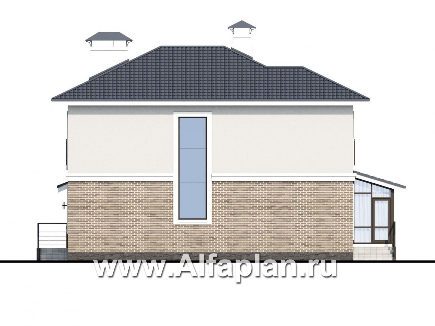 Проекты домов Альфаплан - Респектабельный коттедж с большой остекленной верандой - изображение фасада №4