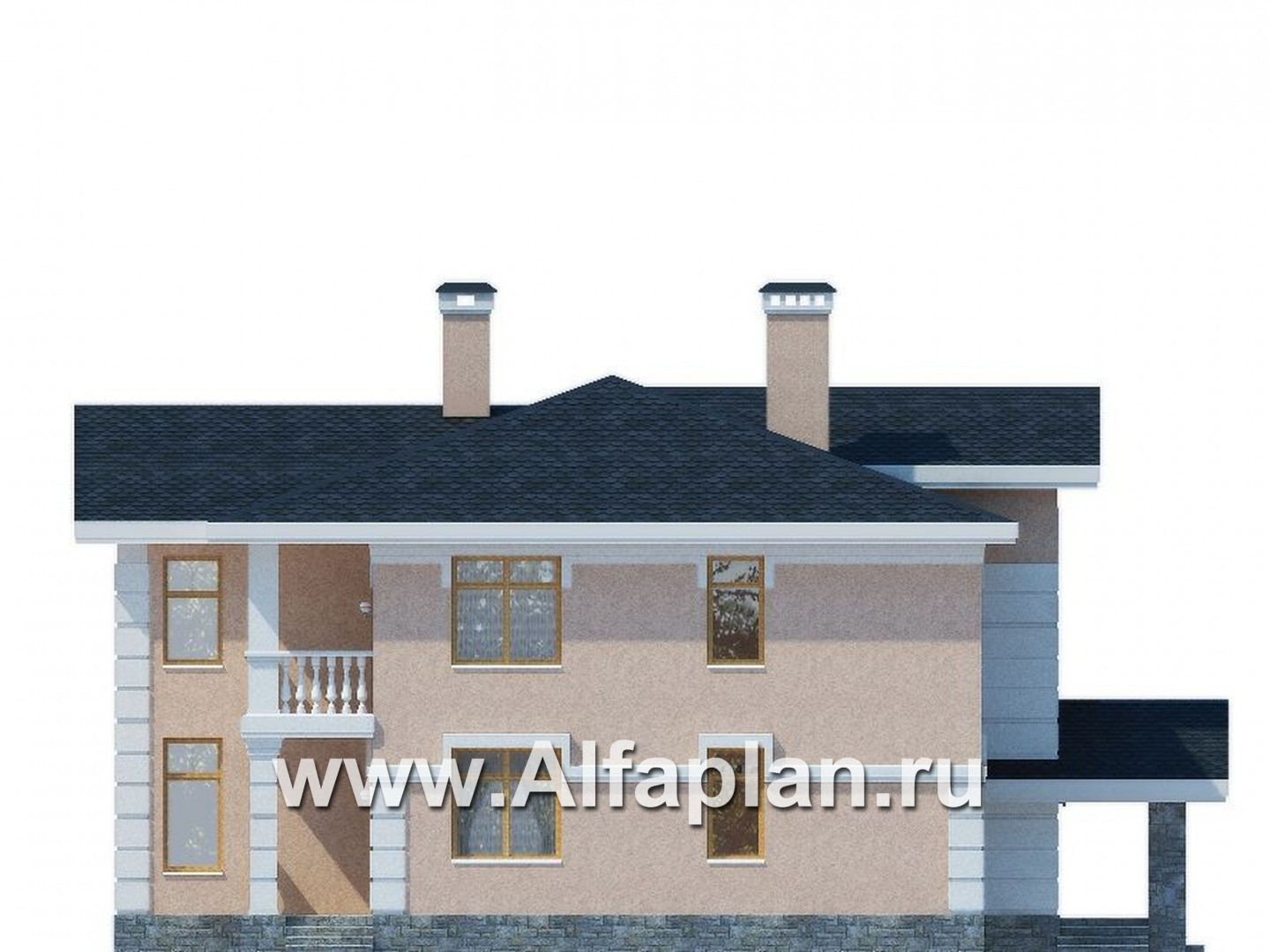 Проекты домов Альфаплан - Респектабельный коттедж с навесом для машин - изображение фасада №2