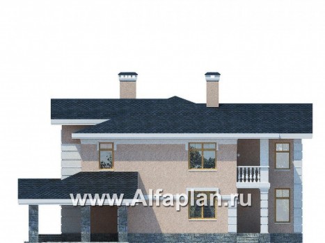 Проекты домов Альфаплан - Респектабельный коттедж с навесом для машин - превью фасада №3