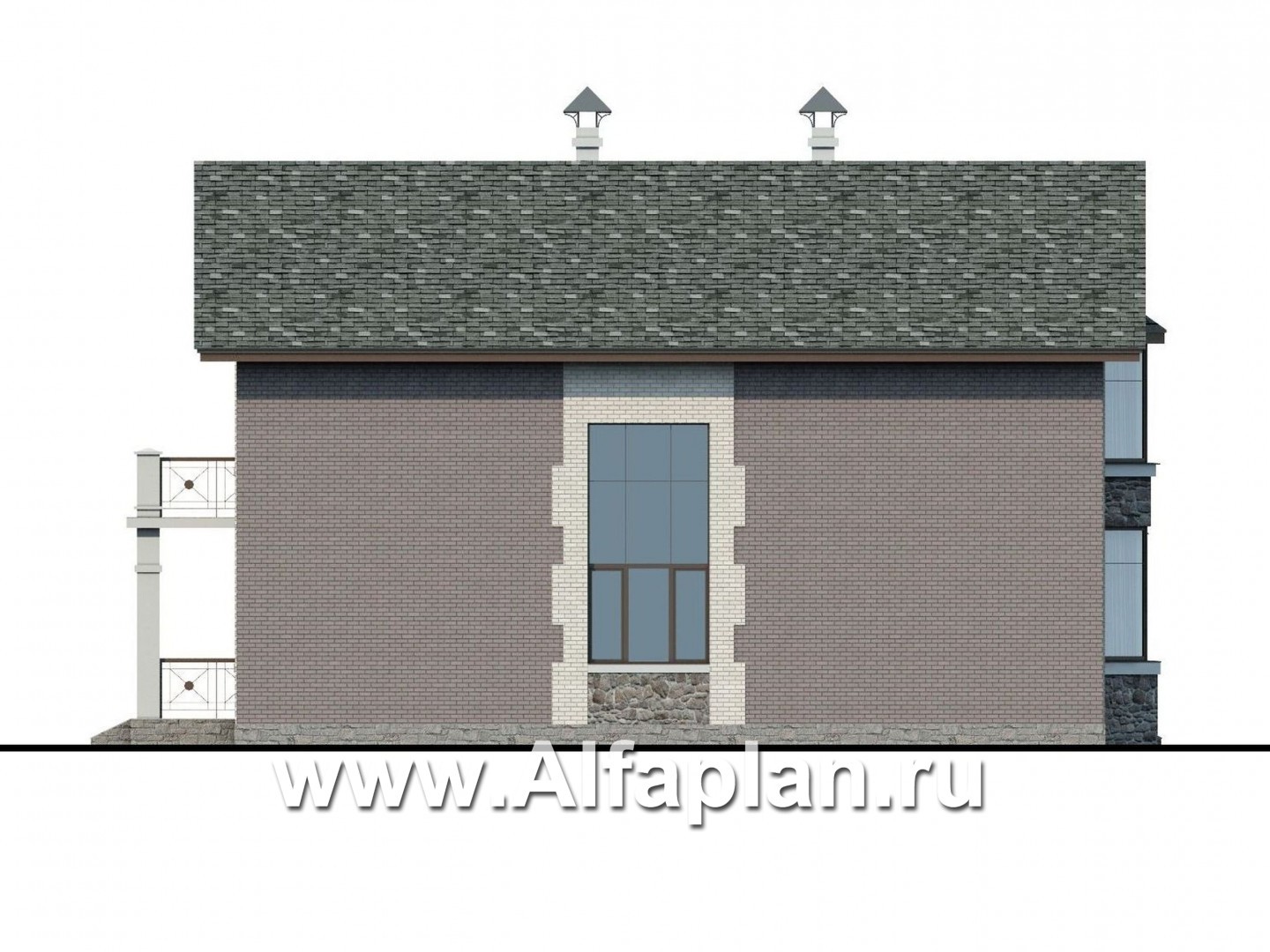 Проекты домов Альфаплан - «Галерея» - коттедж c балконом-галереей и навесом для авто - изображение фасада №3