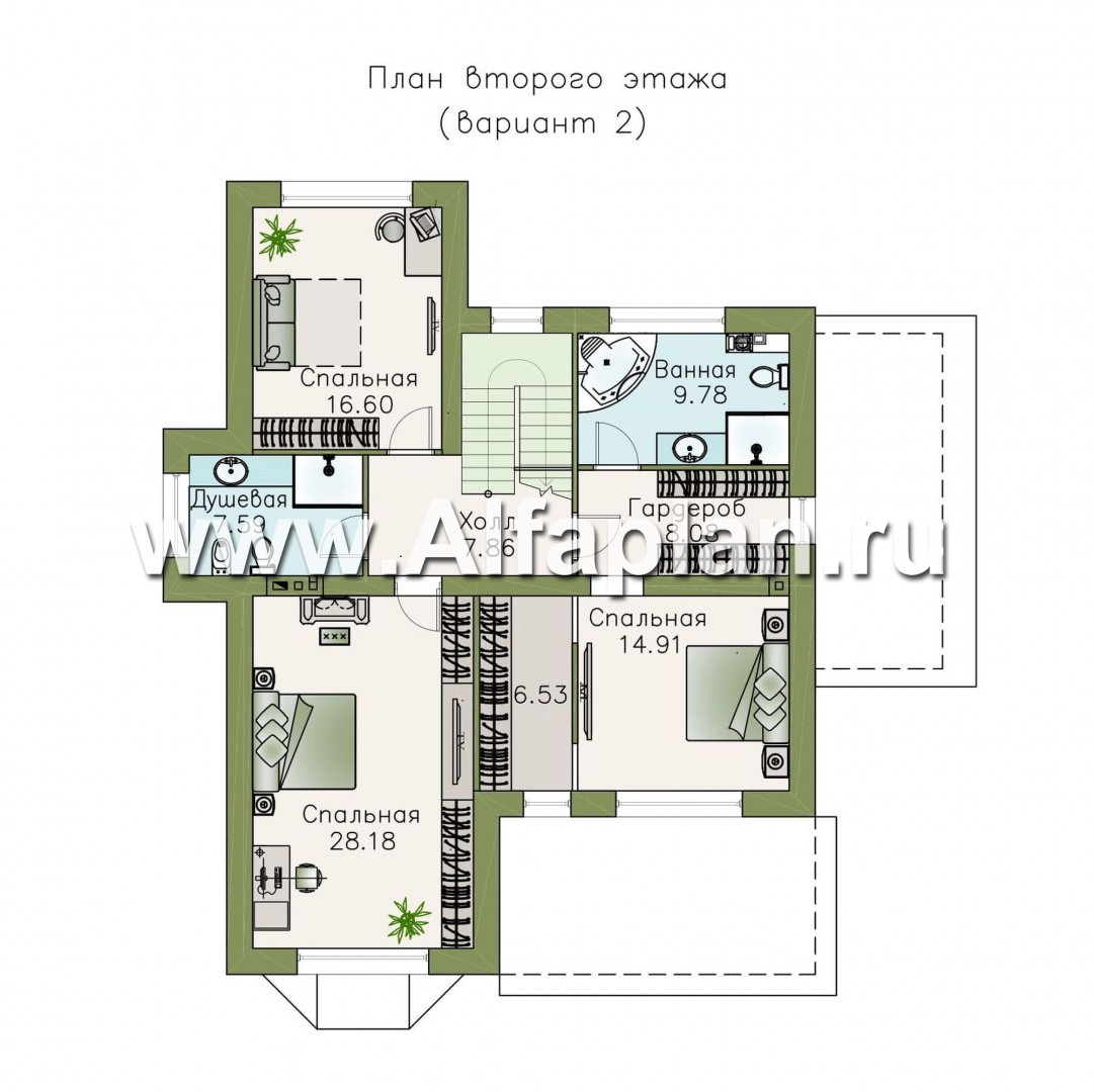 Проекты домов Альфаплан - «Галатея» - двухэтажный коттедж в традиционном стиле - план проекта №3