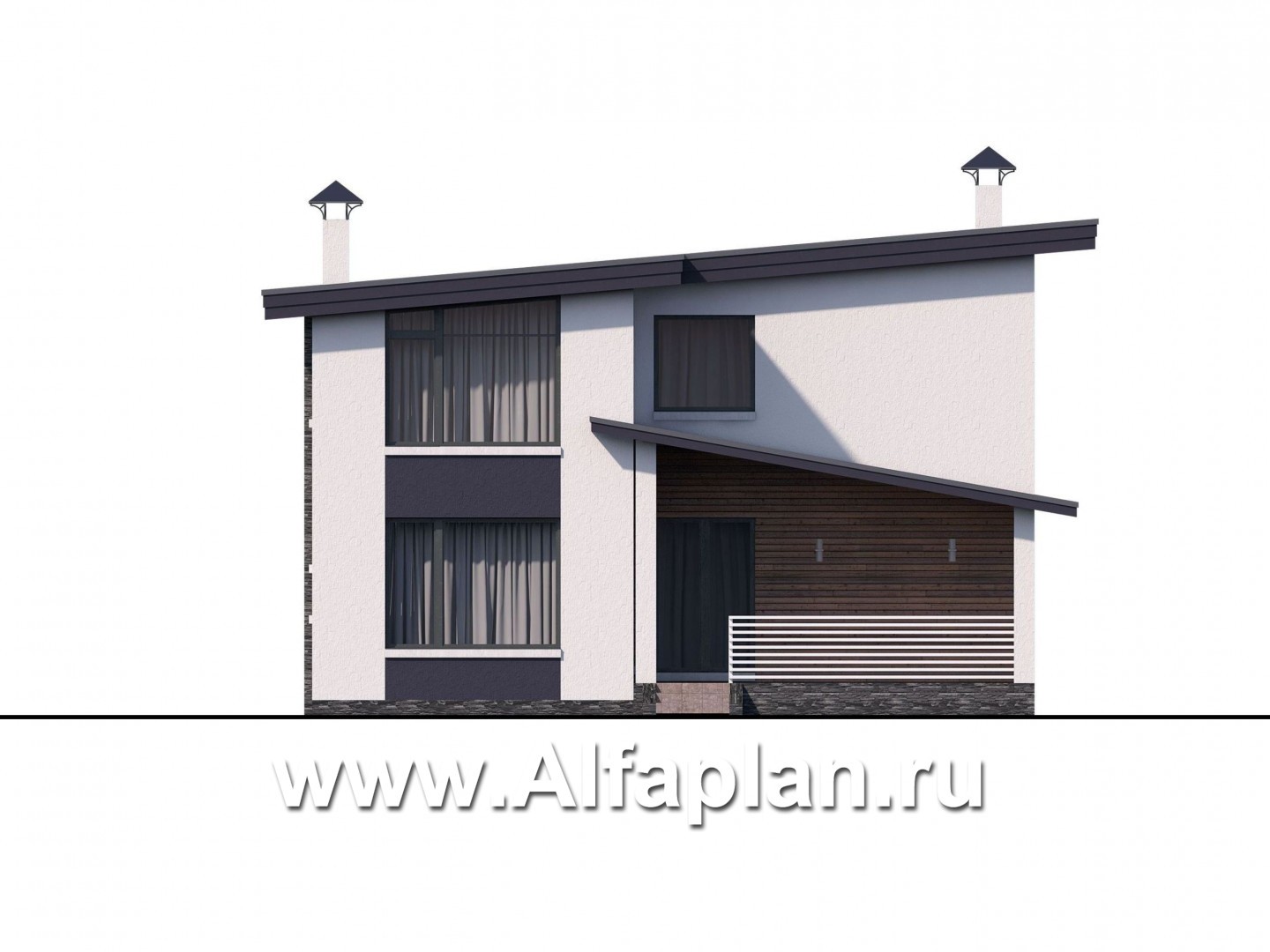 «Модена» - проект двухэтажного дома из газобетона, с террасой, в стиле минимализм - фасад дома